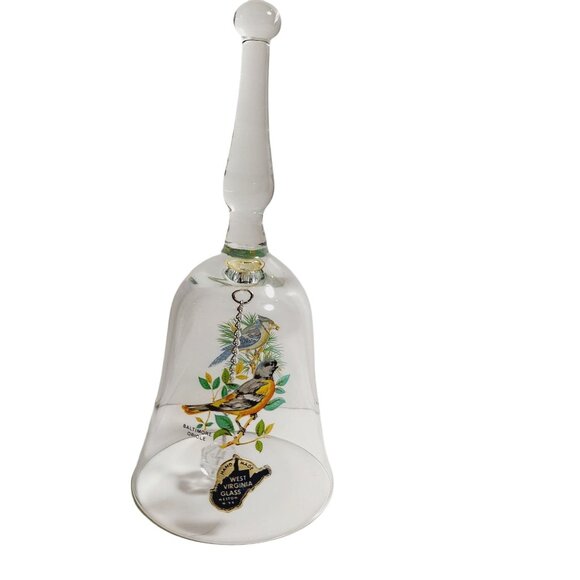West Virginia Glass Other - Baltimore Oriole & Blue Jay Crystal Table Bell Handmade West Virginia Glass